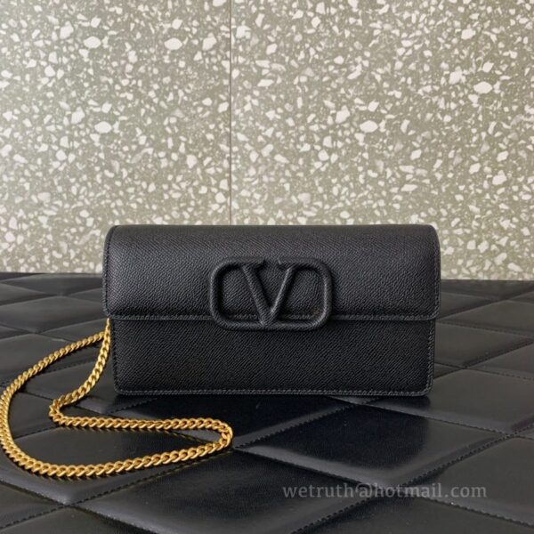Valentino Leather Clutch Chain Shoulder Bag 061 Black