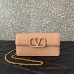 Valentino Leather Clutch Chain Shoulder Bag 061 Deep Beige