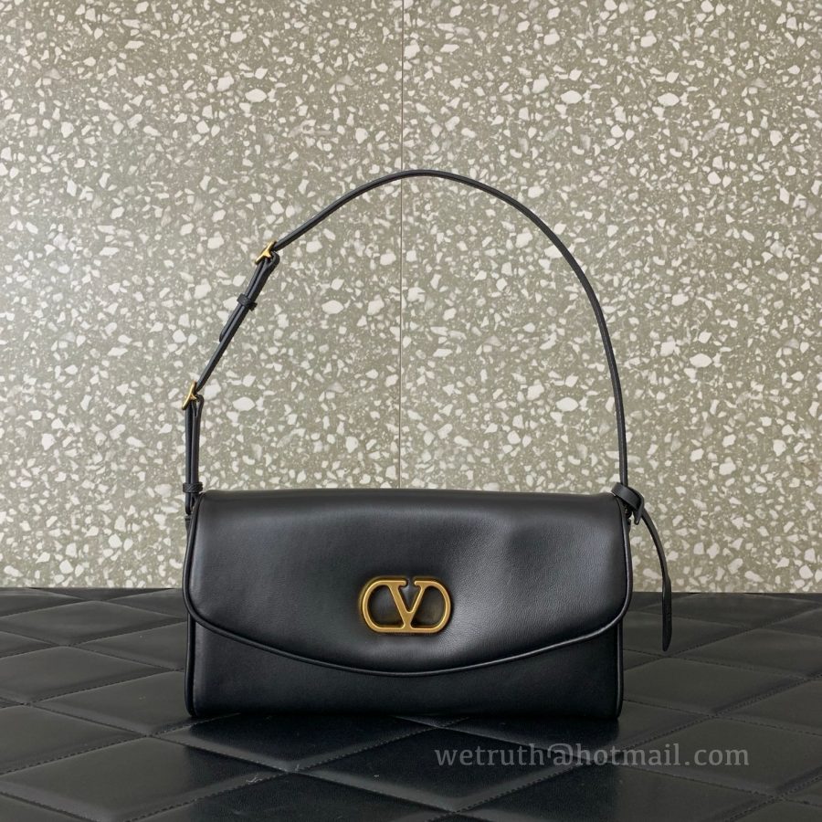 batch_IMG_0764 Valentino GARAVANI DEVAIN Small Lambskin Shoulder Bag 2031 Black - Image 1