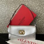 Valentino GARAVANI DEVAIN Small Lambskin Shoulder Bag 2031 Silver - Image 4