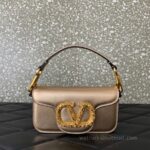 Valentino Garavani Mini Loco Calfskin Crystal-Embellished Handbag 5061 Gold