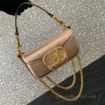 Valentino Garavani Mini Loco Calfskin Crystal-Embellished Handbag 5061 Gold - Image 3
