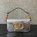 Valentino Garavani Mini Loco Calfskin Crystal-Embellished Handbag 5061 Silver