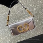 Valentino Garavani Mini Loco Calfskin Crystal-Embellished Handbag 5061 Silver - Image 3