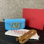 Valentino Garavani Mini Loco Calfskin Crystal-Embellished Handbag 5061 blue