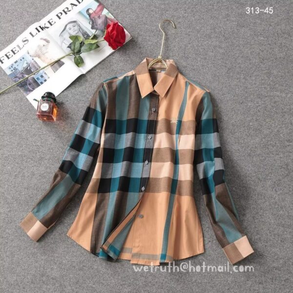 Designer Woman Clothes Burberry Woman Check Cotton Shirt S8209