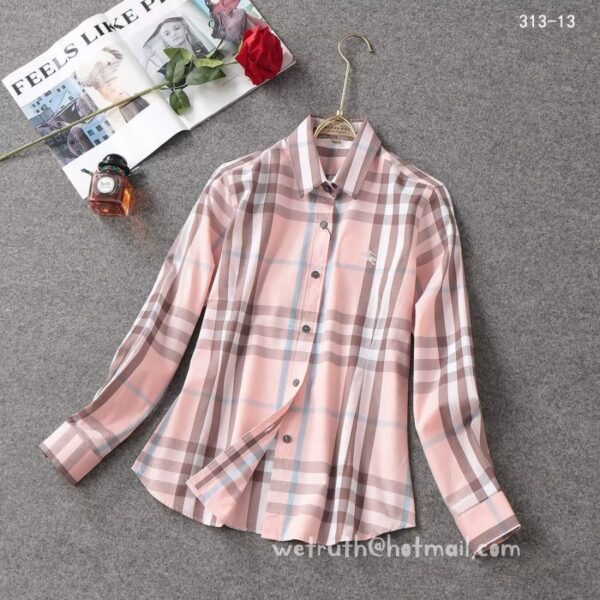 Designer Woman Clothes Burberry Woman Check Cotton Shirt S8206