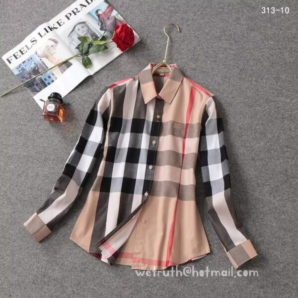 Designer Woman Clothes Burberry Woman Check Cotton Shirt S8204