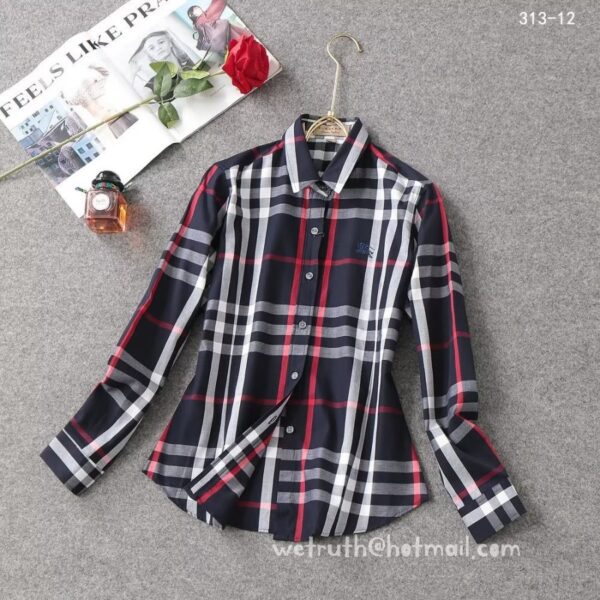 Designer Woman Clothes Burberry Woman Check Cotton Shirt S8201